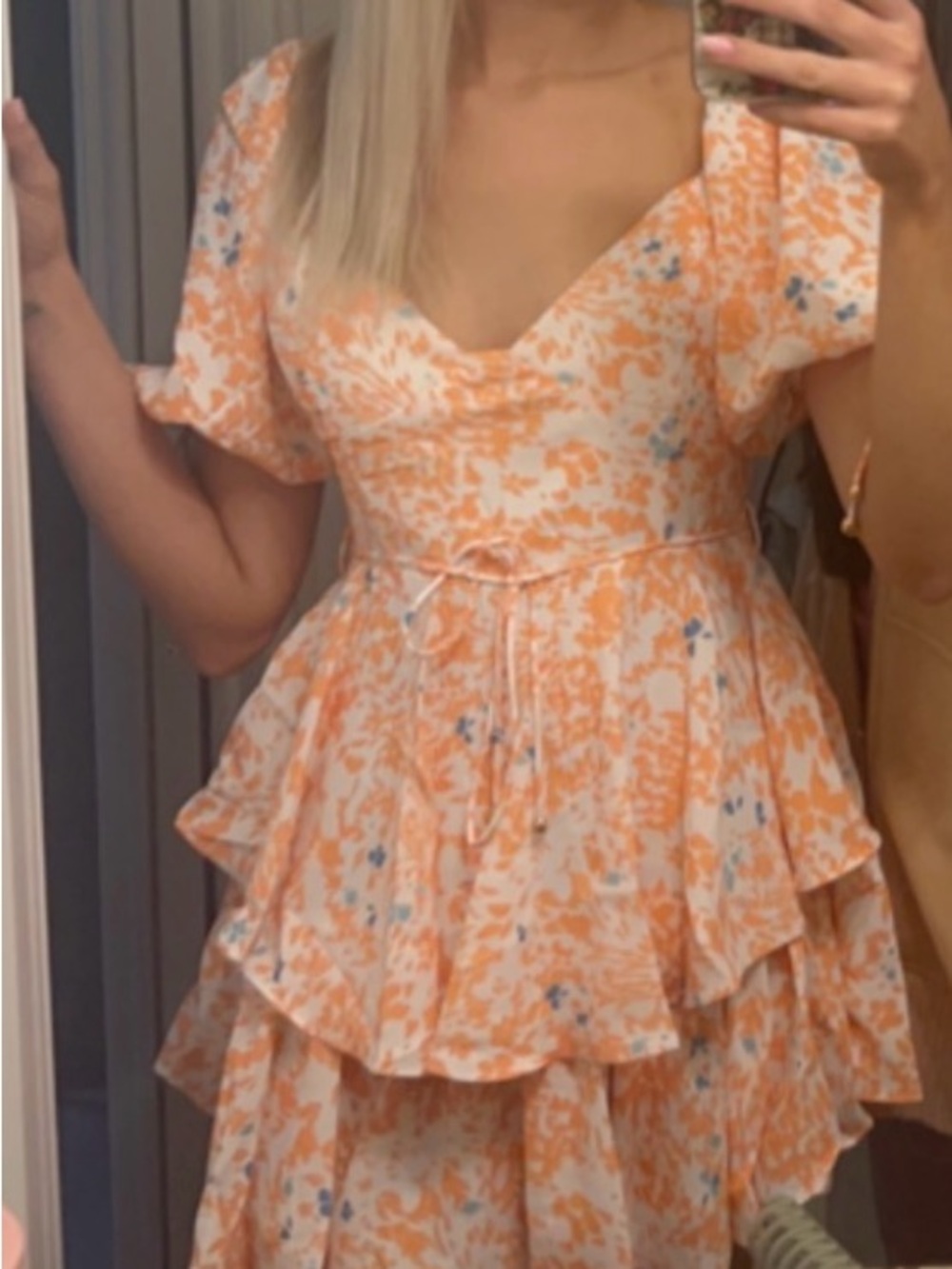 The Vintage Shop Cream and Orange Floral Mini Dress